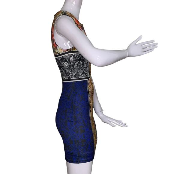 Forever 21 Victorian Baroque Bodycon Size S Sleeveless Blue Black Gold - Picture 7 of 15